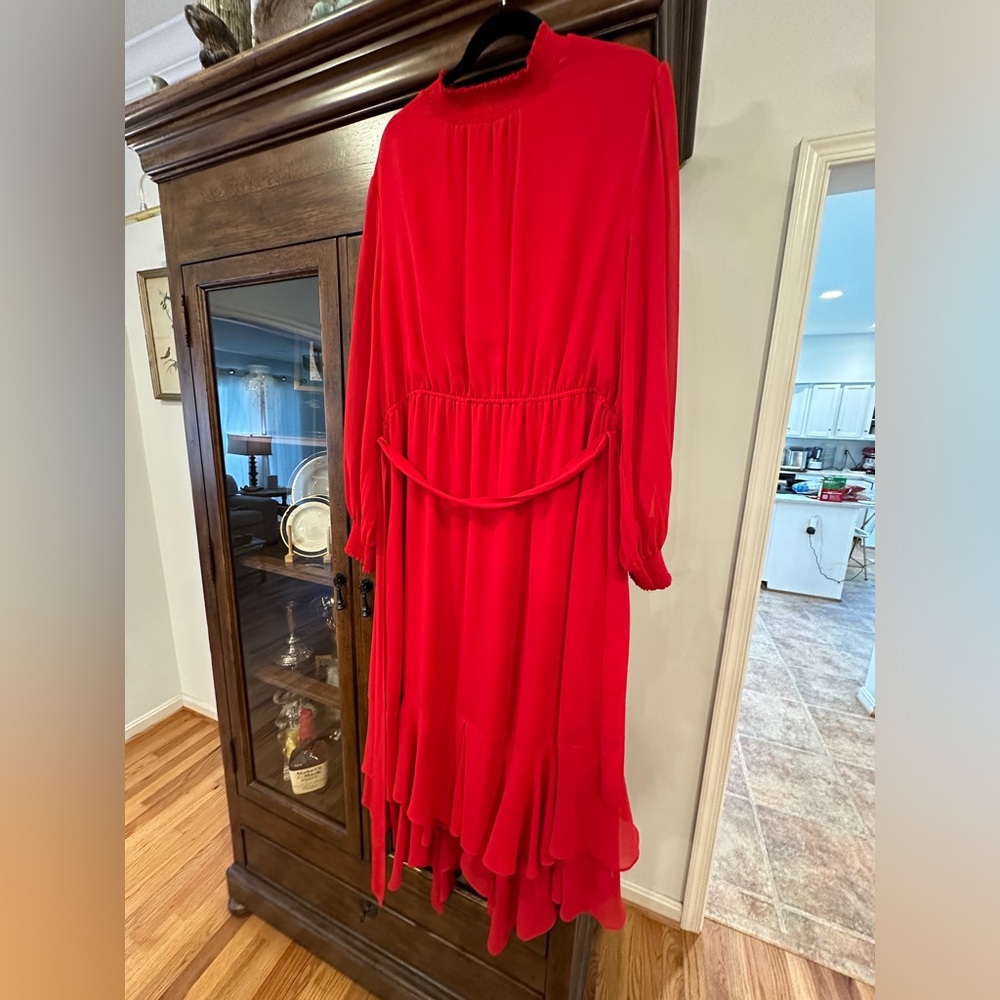 Gorgeous Red Dress w long, sheer sleeves; Gibson Latimer (Dillards)